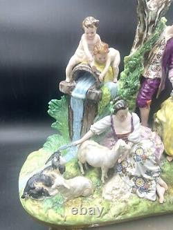 Vintage Dresden Germany Sheibe Porcelain LARGE Pastoral Scene VG