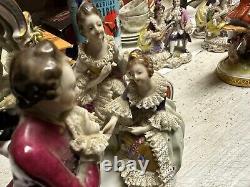 Vintage Dresden Group Figurine Lace German Volkstedt Porcelain Man & 2 Women