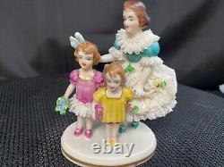 Vintage Dresden Lace Figurine Mother and Children, Made in Germany