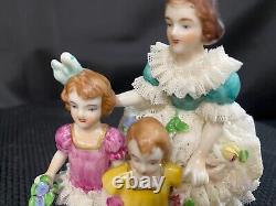 Vintage Dresden Lace Figurine Mother and Children, Made in Germany