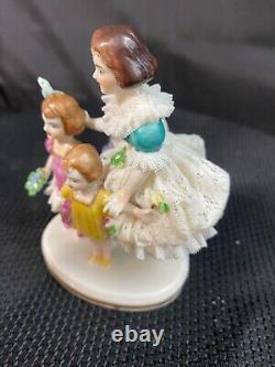 Vintage Dresden Lace Figurine Mother and Children, Made in Germany