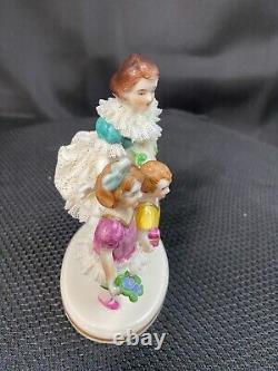 Vintage Dresden Lace Figurine Mother and Children, Made in Germany