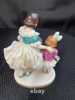 Vintage Dresden Lace Figurine Mother and Children, Made in Germany