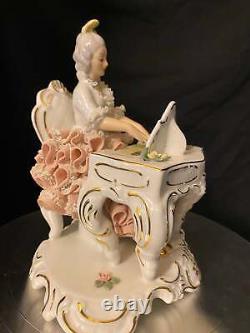 Vintage Dresden Lace, Germany Figurine-1960s- A Lady Playing Harpsichord