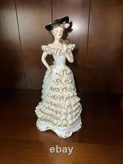 Vintage Dresden Like Lace Figurine Victorian Woman With A Mask Germany 11 Inch