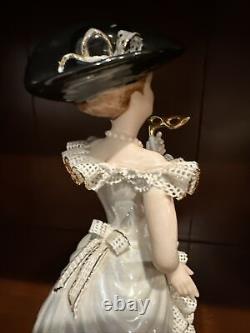 Vintage Dresden Like Lace Figurine Victorian Woman With A Mask Germany 11 Inch