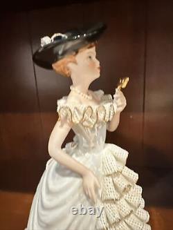 Vintage Dresden Like Lace Figurine Victorian Woman With A Mask Germany 11 Inch