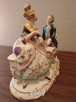 Vintage Dresden Man Playing Piano with Woman Porcelain Figurine Germany