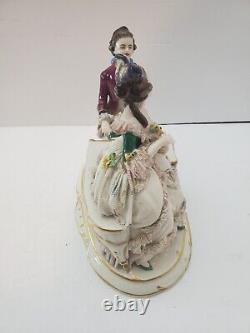 Vintage Dresden Man Playing Piano with Woman Porcelain Figurine Germany