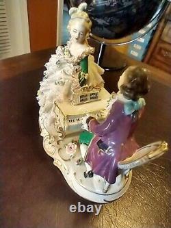 Vintage Dresden Man Playing Piano with Woman Porcelain Figurine Germany EX Cond