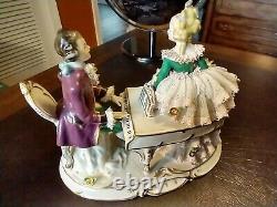 Vintage Dresden Man Playing Piano with Woman Porcelain Figurine Germany EX Cond