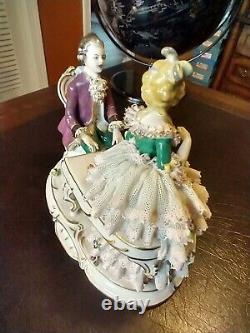 Vintage Dresden Man Playing Piano with Woman Porcelain Figurine Germany EX Cond