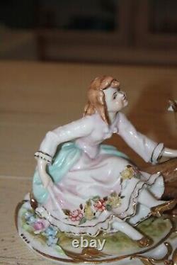 Vintage Dresden Porcelain Boy & Girl On A Log Seesawith Teeter Totter Figurine