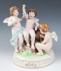 Vintage Dresden Porcelain Cherub & Wine Group Figurine Thieme or Tielsch German