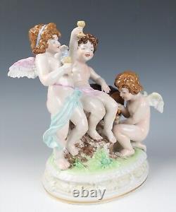 Vintage Dresden Porcelain Cherub & Wine Group Figurine Thieme or Tielsch German