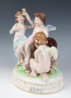 Vintage Dresden Porcelain Cherub & Wine Group Figurine Thieme or Tielsch German