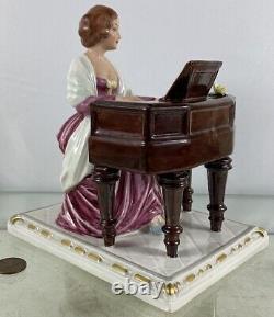 Vintage Dresden Porcelain Figurine Lady Playing Piano Sandizell Germany 6 1/2