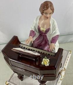 Vintage Dresden Porcelain Figurine Lady Playing Piano Sandizell Germany 6 1/2