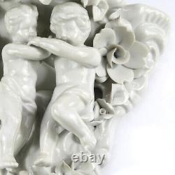 Vintage Dresden White Glazed Porcelain CHERUB Putti Floral Wall Shelf