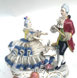 Vintage Dresdner Art Figurine Professor & Student at Piano Made in Germany