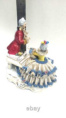 Vintage Dresdner Art Figurine Professor & Student at Piano Made in Germany