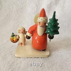 Vintage Erzgebirge East Germany Wendt and Kühn Wooden Santa & Angel Christmas