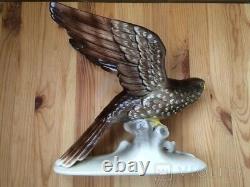 Vintage Falcon Faience Statue Figurine Hertwig Germany Art Decor Rare Old 20th