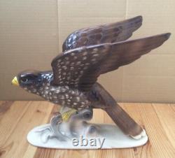 Vintage Falcon Faience Statue Figurine Hertwig Germany Art Decor Rare Old 20th