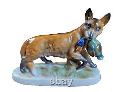 Vintage Fasold & Stauch German Porcelain Figurine Figure Fox Duck Hunting