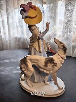 Vintage Figurine Rosenthal Germany Porcelain Elegant Lady With Her Borzoi Dog