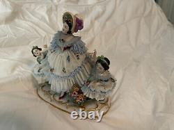 Vintage Frankenthal Dresden Art Lace Lady with children Figurine Made in Germany