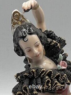 Vintage Frankenthal Dresden Porcelain Flamenco Dancing Lady In Black Lace-7 H