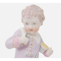 Vintage German Bisque Porcelain Figurine Boy With Spoon & Cup Hand-Painted 8