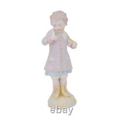 Vintage German Bisque Porcelain Figurine Boy With Spoon & Cup Hand-Painted 8