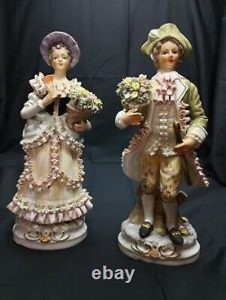 Vintage German Bisque Porcelain Figurines Pair 10.25