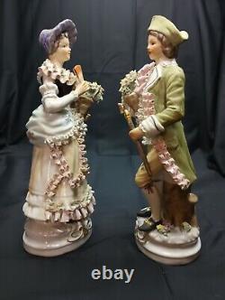 Vintage German Bisque Porcelain Figurines Pair 10.25