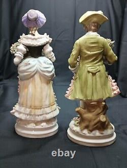 Vintage German Bisque Porcelain Figurines Pair 10.25