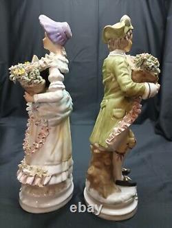 Vintage German Bisque Porcelain Figurines Pair 10.25