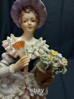 Vintage German Bisque Porcelain Figurines Pair 10.25