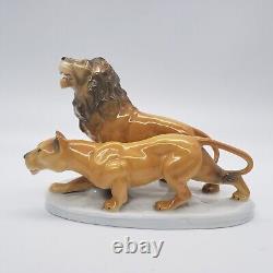 Vintage German Carl Scheidig Lion & Lioness Porcelain Figurine 7331