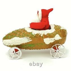 Vintage German Christmas Candy Container Santa in Pine Cone Car on Wheels HTF