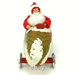 Vintage German Christmas Candy Container Santa in Pine Cone Car on Wheels HTF