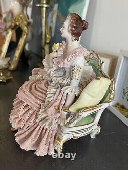 Vintage German Dresden Fritz Ackermann Lace Porcelain Beautiful Lady Figurine