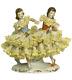 Vintage German Dresden Lace Porcelain Group Figurine 2 Girls Dancing Ballerinas