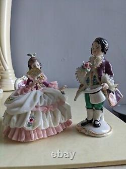 Vintage German Frankenthal Nymphenburg Lace Porcelain Figurine Set Little Couple