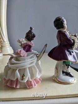 Vintage German Frankenthal Nymphenburg Lace Porcelain Figurine Set Little Couple