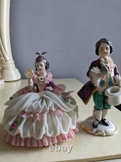 Vintage German Frankenthal Nymphenburg Lace Porcelain Figurine Set Little Couple