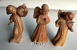 Vintage German Oberammergau Hand Carved Wood Christmas Angels Figurines set of 3