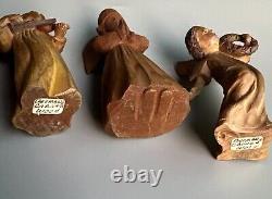 Vintage German Oberammergau Hand Carved Wood Christmas Angels Figurines set of 3