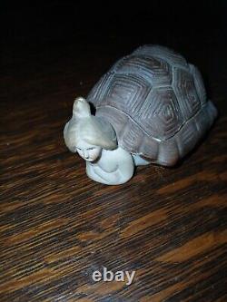 Vintage German Porcelain Bisque Naughty Lady In A Turtle Shell Lidded Trinket